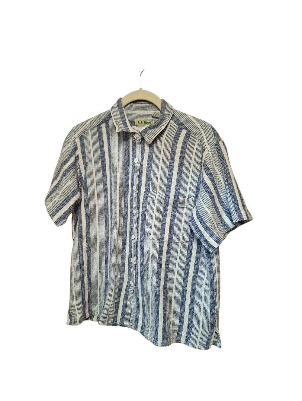 L.L BEAN Vintage Cool Wave 100% Cotton Button Up Short Sleeved Top Ladies Large